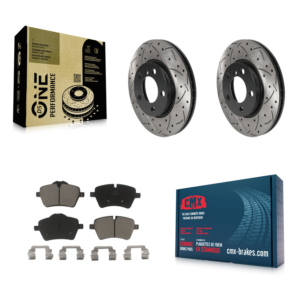 Front Coated Drilled Slotted Disc Brake Rotors And Ceramic Pads Kit For Mini Cooper Countryman Paceman KDC-100085