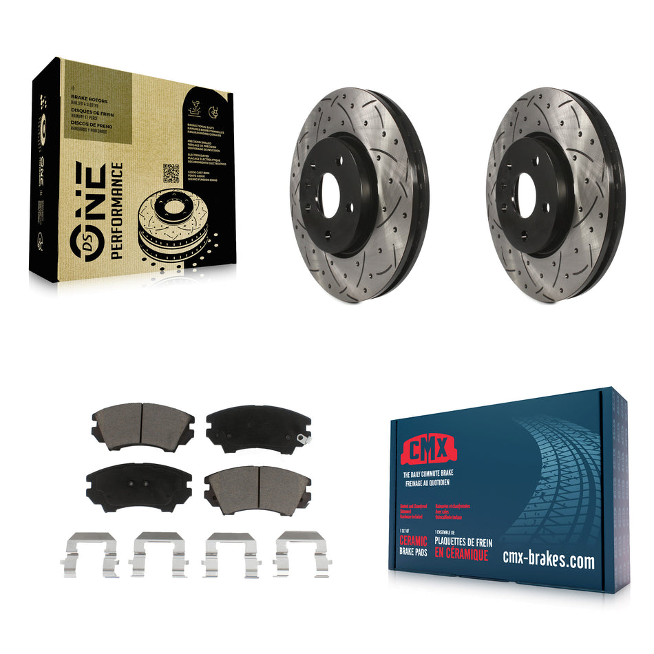 Front Coated Drilled Slotted Disc Brake Rotors And Ceramic Pads Kit For 2010-2015 Chevrolet Camaro LT LS KDC-100086
