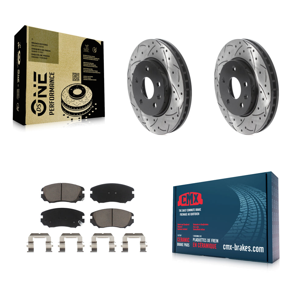 Front Coated Drilled Slotted Disc Brake Rotors And Ceramic Pads Kit For Chevrolet Malibu Buick LaCrosse Regal Limited KDC-100089