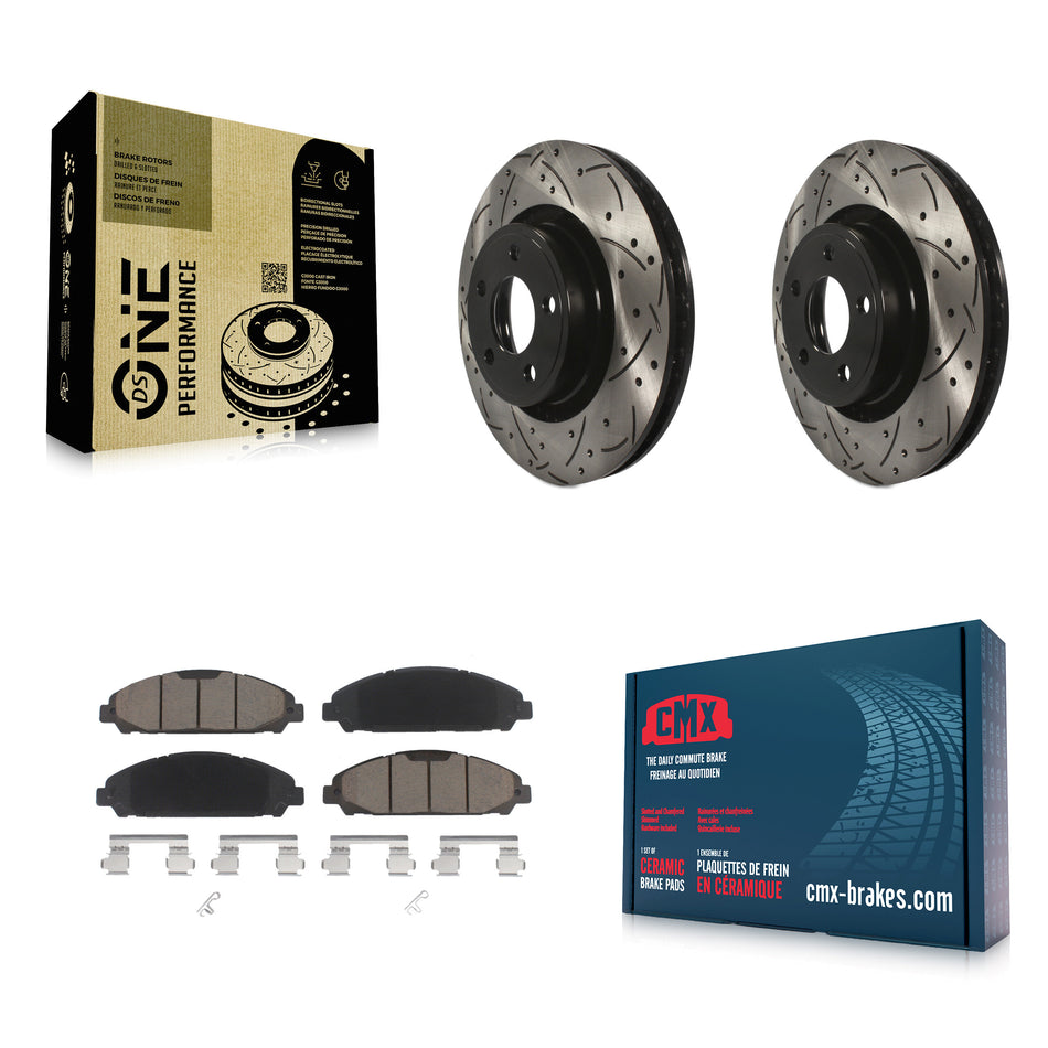 Front Coated Drilled Slotted Disc Brake Rotors And Ceramic Pads Kit For Ford Mustang KDC-100091
