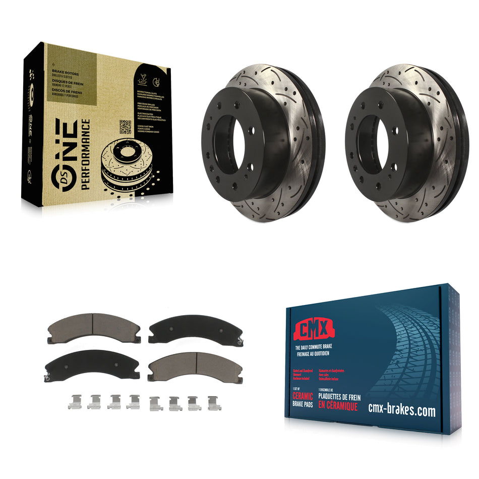 Front Coated Drilled Slotted Disc Brake Rotors And Ceramic Pads Kit For Chevrolet Silverado 2500 HD GMC Sierra 3500 Suburban KDC-100092