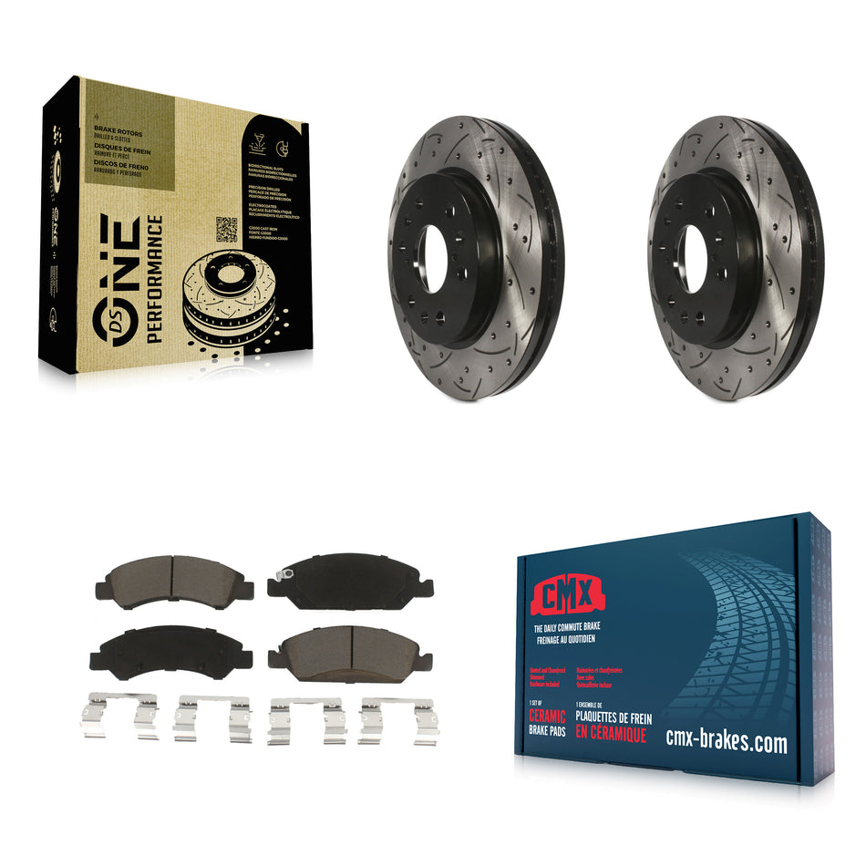 Front Drill Slot Brake Rotor Ceramic Pad Kit For Chevrolet Silverado 1500 GMC Sierra Tahoe Cadillac Yukon Suburban Escalade XL Classic XTS Avalanche ESV Express LD EXT Savana KDC-100094