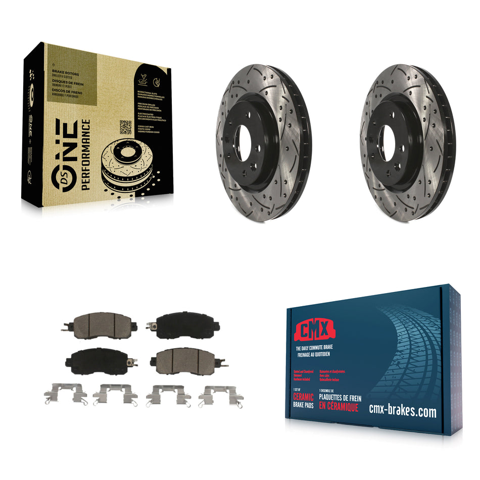 Front Coated Drilled Slotted Disc Brake Rotors And Ceramic Pads Kit For Nissan LEAF KDC-100095
