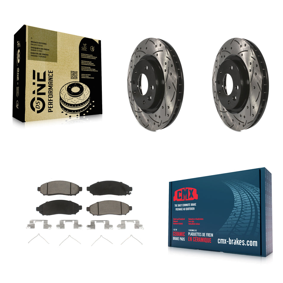 Front Coated Drilled Slotted Disc Brake Rotors And Ceramic Pads Kit For 2015 Nissan LEAF Vehicles Manufactured In Japan KDC-100098