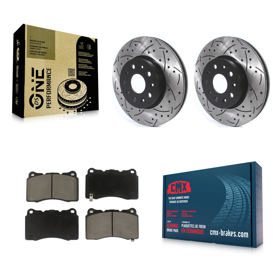 Front Coated Drilled Slotted Disc Brake Rotors And Ceramic Pads Kit For Chevrolet Camaro Cadillac CTS CT6 KDC-100099