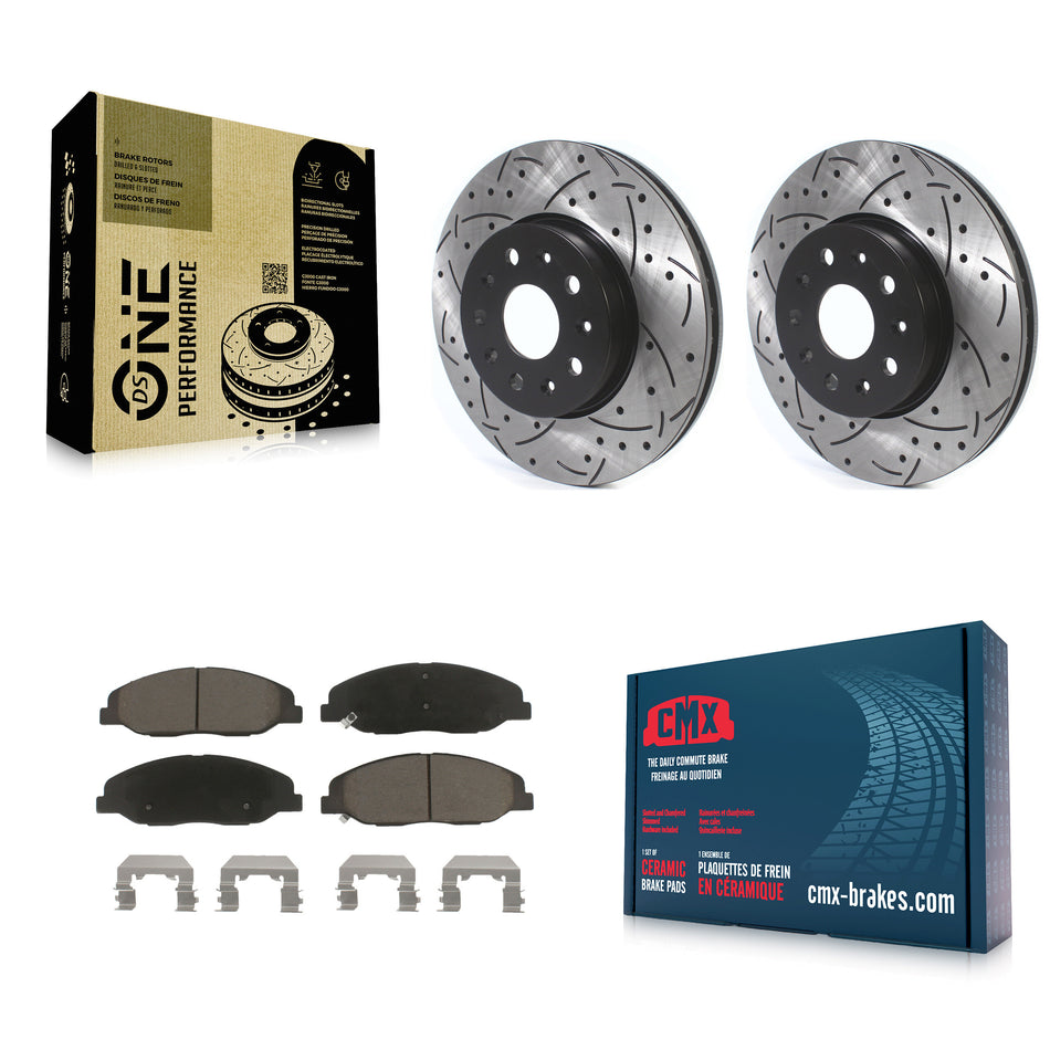 Front Coated Drilled Slotted Disc Brake Rotors And Ceramic Pads Kit For Cadillac CTS Without Heavy Duty Brakes KDC-100100