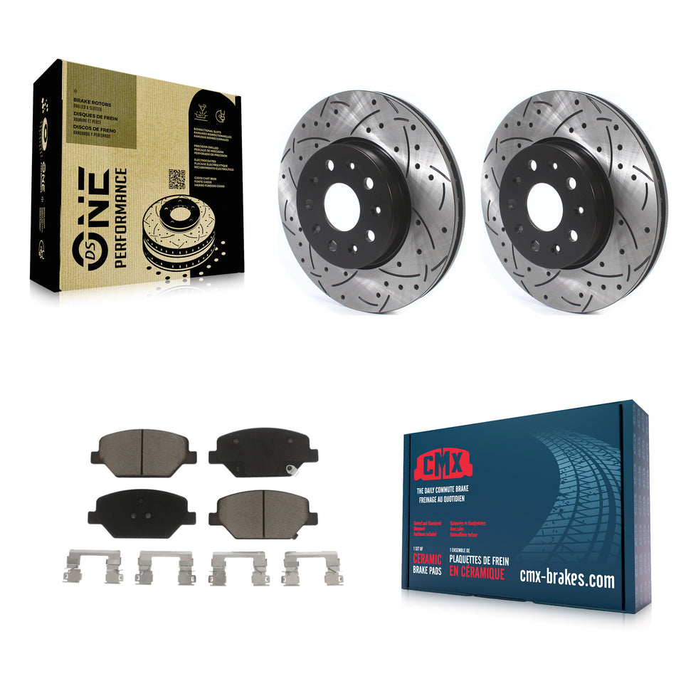 Front Coated Drilled Slotted Disc Brake Rotors And Ceramic Pads Kit For Chevrolet Camaro Without Brembo Calipers KDC-100101