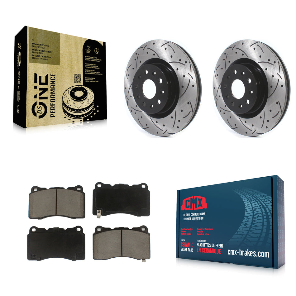 Front Coated Drilled Slotted Disc Brake Rotors And Ceramic Pads Kit For Cadillac CTS CT6 Chevrolet Camaro KDC-100102