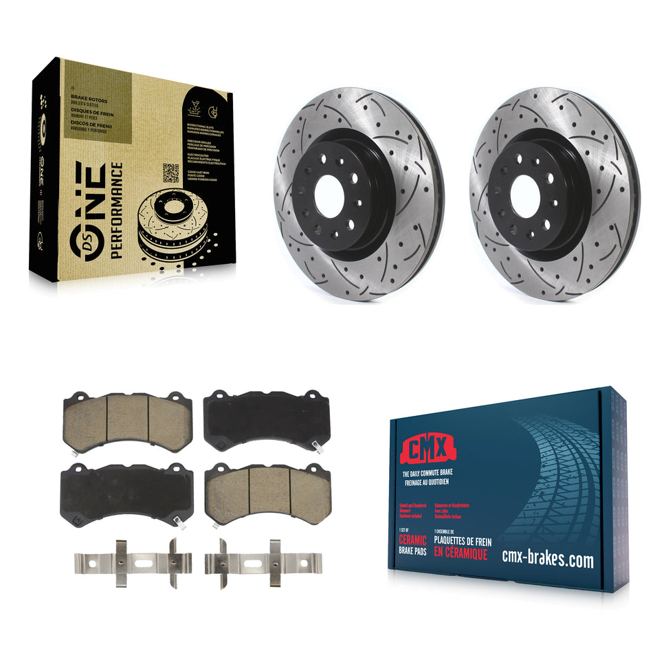 Front Coated Drilled Slotted Disc Brake Rotors And Ceramic Pads Kit For 2016 Cadillac CTS Vsport Premium with RWD KDC-100103