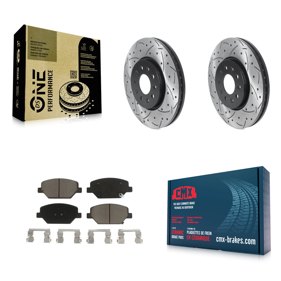 Front Coated Drilled Slotted Disc Brake Rotors And Ceramic Pads Kit For Chevrolet Equinox GMC Terrain Buick Envision LaCrosse Regal Sportback TourX KDC-100106