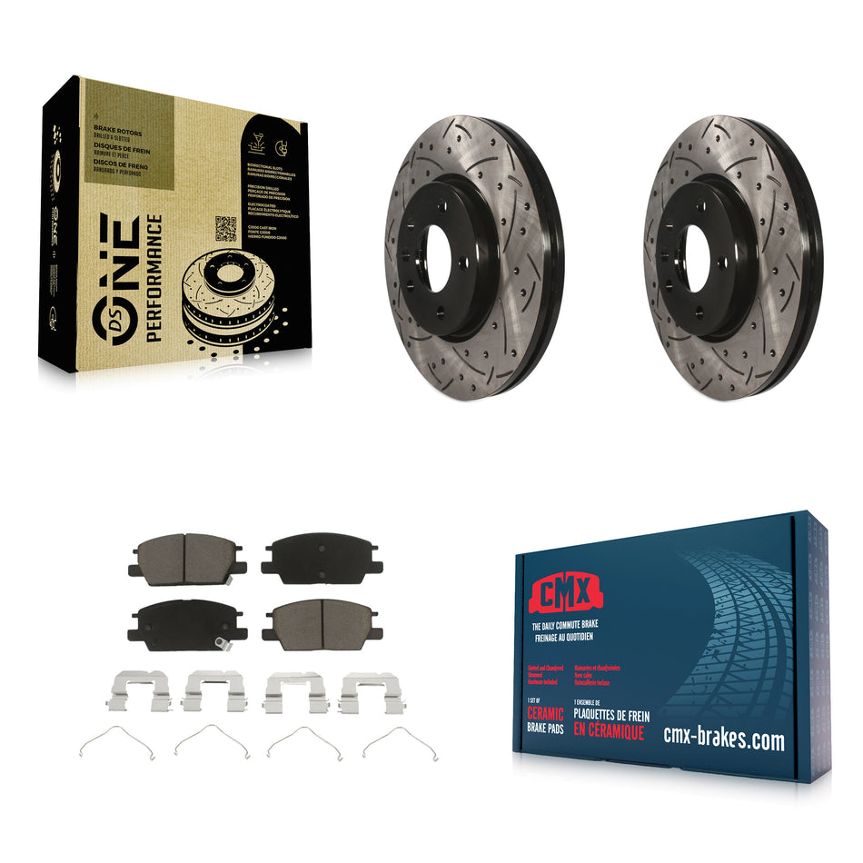 Front Coated Drilled Slotted Disc Brake Rotors And Ceramic Pads Kit For Chevrolet Equinox Malibu GMC Terrain Buick LaCrosse Regal Sportback TourX KDC-100107