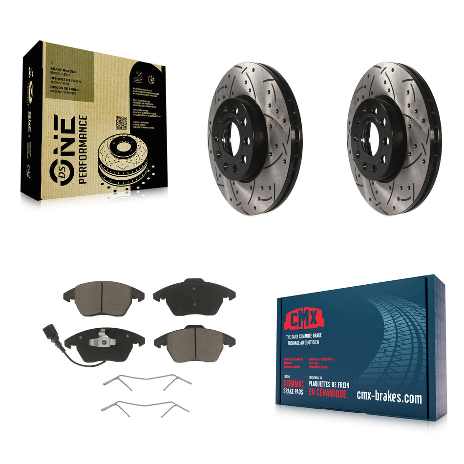 Front Coated Drilled Slotted Disc Brake Rotors And Ceramic Pads Kit For Volkswagen Jetta Beetle Golf Rabbit Eos Audi A3 GTI Quattro KDC-100110