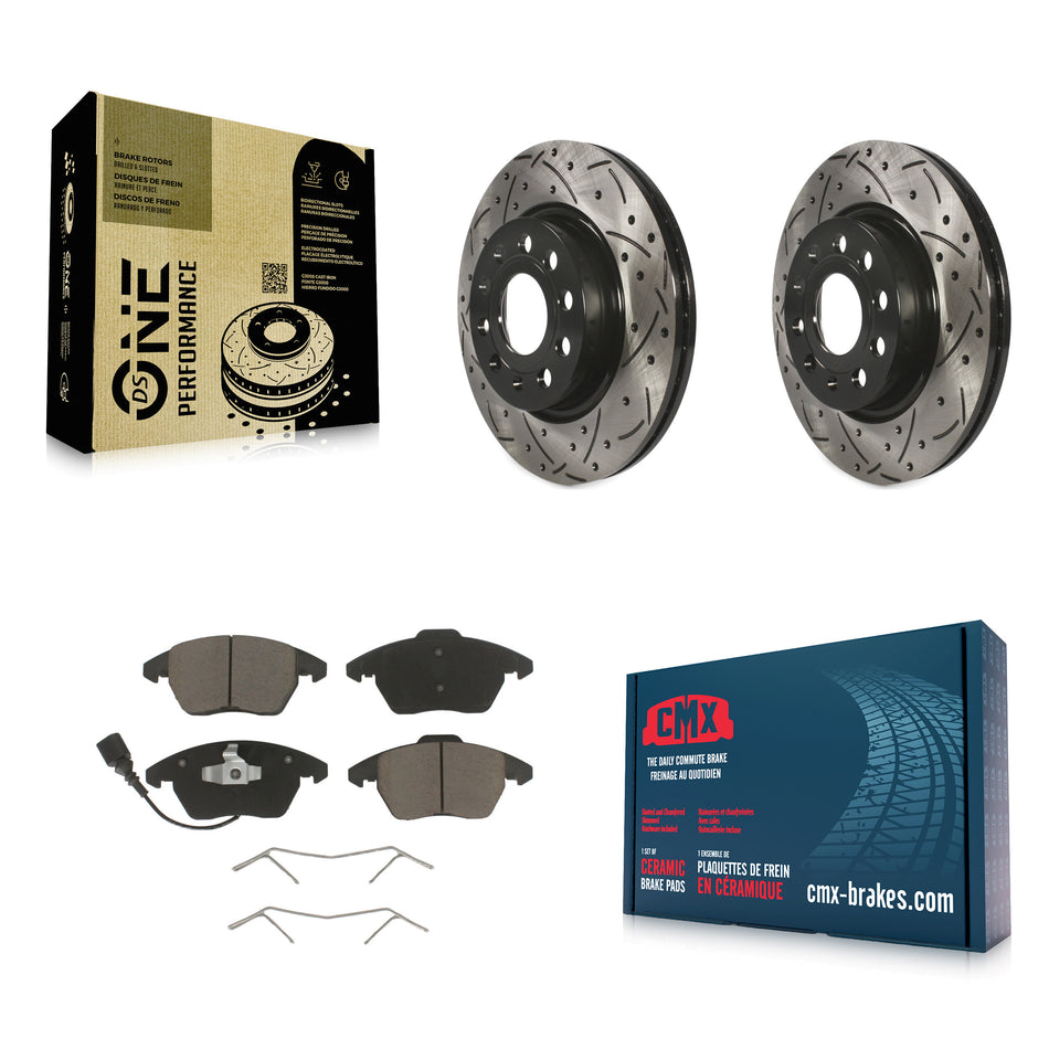 Front Coated Drilled Slotted Disc Brake Rotors And Ceramic Pads Kit For Volkswagen GTI Audi A3 Quattro With 280mm Diameter Rotor KDC-100111