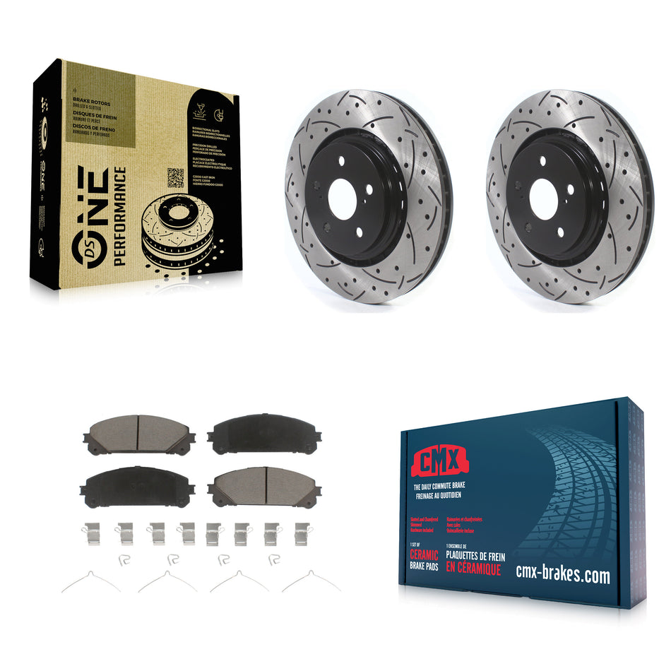 Front Coated Drilled Slotted Disc Brake Rotors And Ceramic Pads Kit For Lexus RX350 RX450h Toyota RX350L Camry RX450hL Avalon NX250 NX350 NX350h KDC-100114