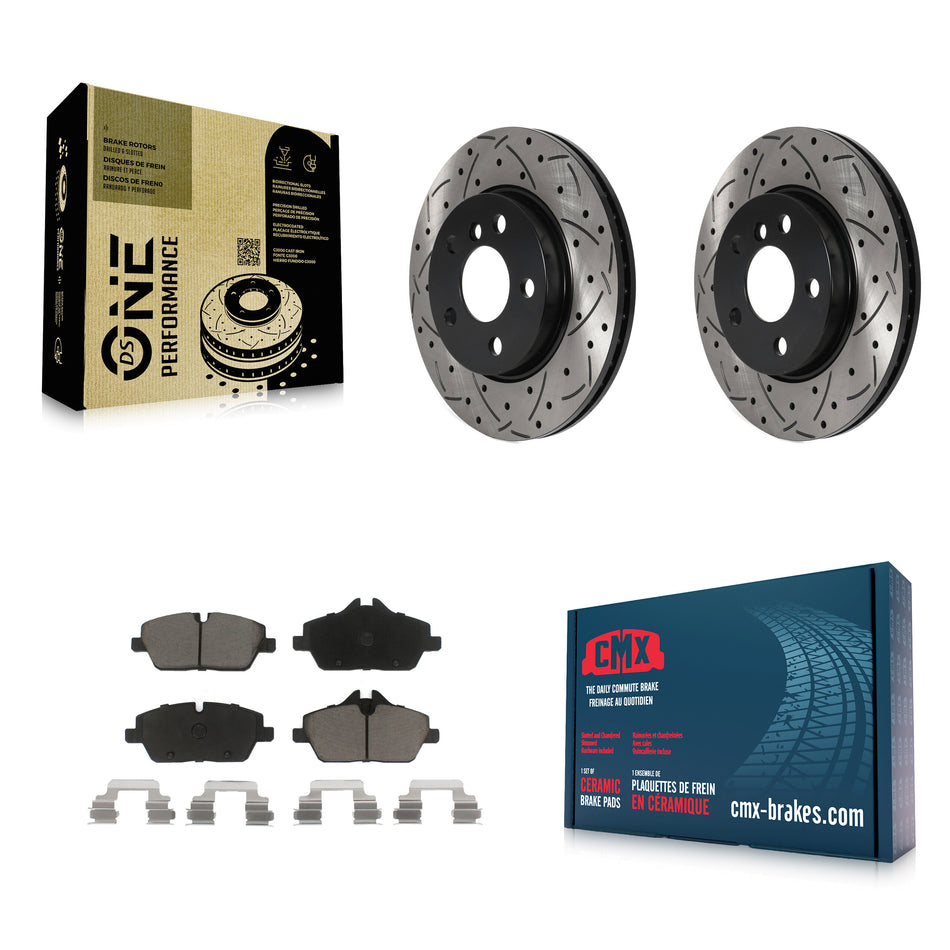 Front Coated Drilled Slotted Disc Brake Rotors And Ceramic Pads Kit For Mini Cooper KDC-100118