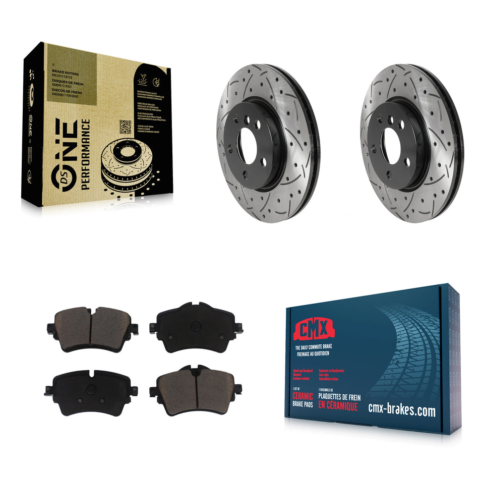 Front Coated Drilled Slotted Disc Brake Rotors And Ceramic Pads Kit For Mini Cooper Clubman KDC-100119