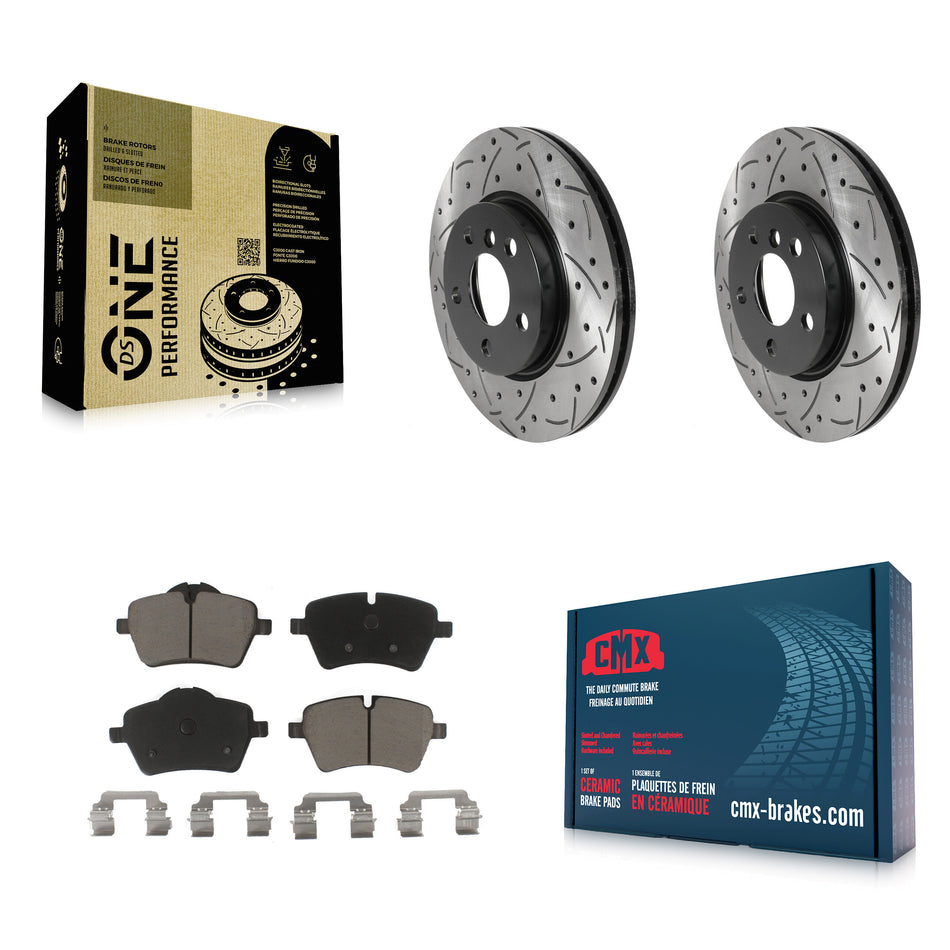 Front Coated Drilled Slotted Disc Brake Rotors And Ceramic Pads Kit For Mini Cooper KDC-100120
