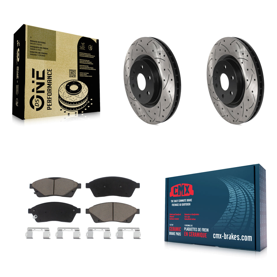 Front Coated Drilled Slotted Disc Brake Rotors And Ceramic Pads Kit For Cadillac SRX Saab 9-4X KDC-100122