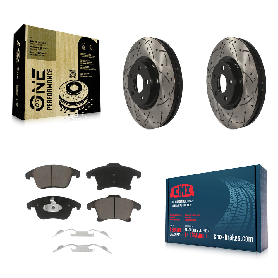 Front Coated Drilled Slotted Disc Brake Rotors And Ceramic Pads Kit For 2019-2020 Ford Police Responder Hybrid SSV Plug-In KDC-100125