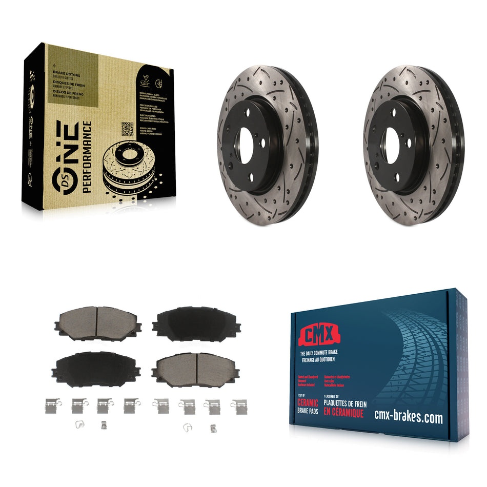 Front Coated Drilled Slotted Disc Brake Rotors And Ceramic Pads Kit For Toyota RAV4 Scion xB Prius V Lexus HS250h KDC-100128