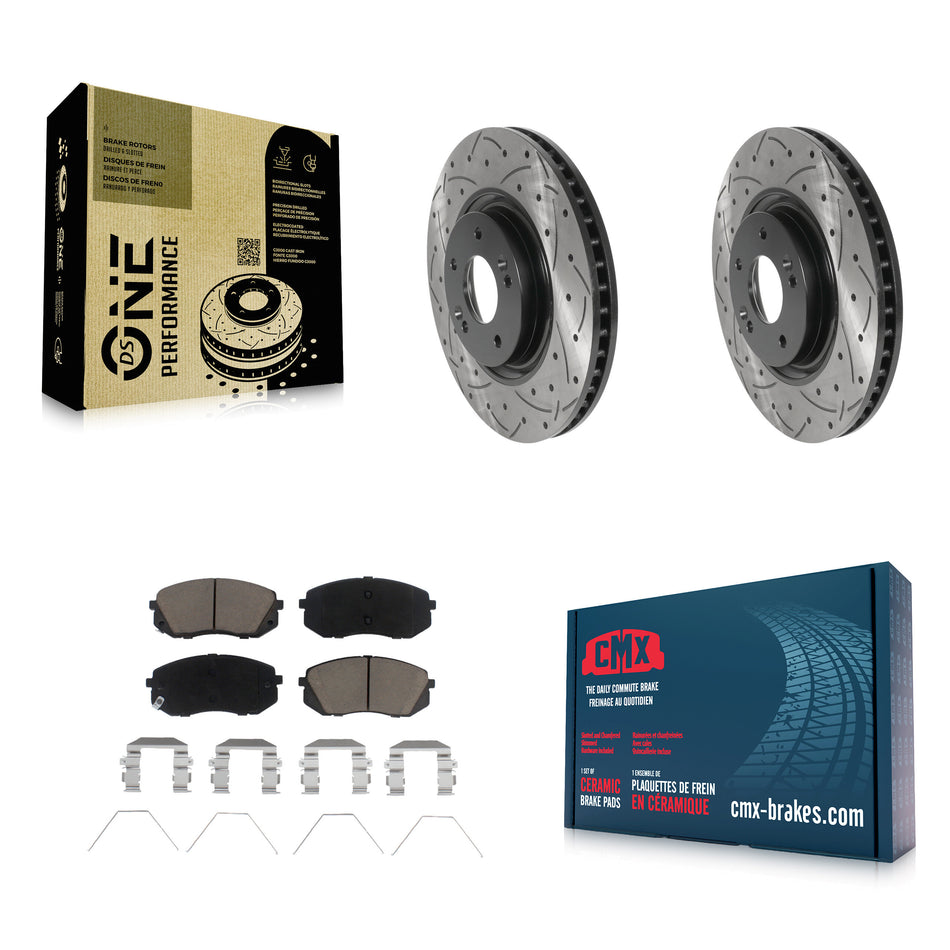Front Coated Drilled Slotted Disc Brake Rotors And Ceramic Pads Kit For Hyundai Sonata Kia Optima KDC-100131