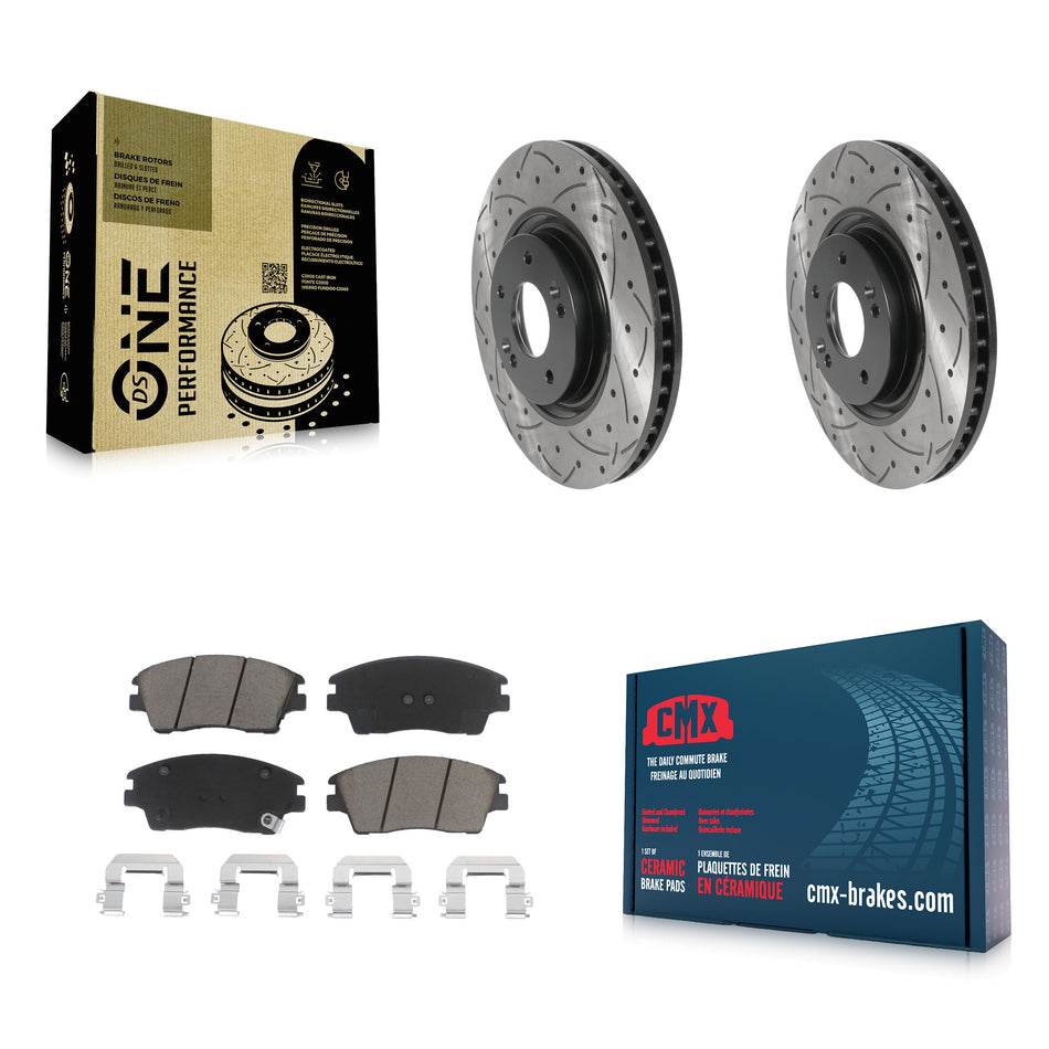 Front Coated Drilled Slotted Disc Brake Rotors And Ceramic Pads Kit For 2017-2021 Kia Sportage Turbocharged KDC-100132