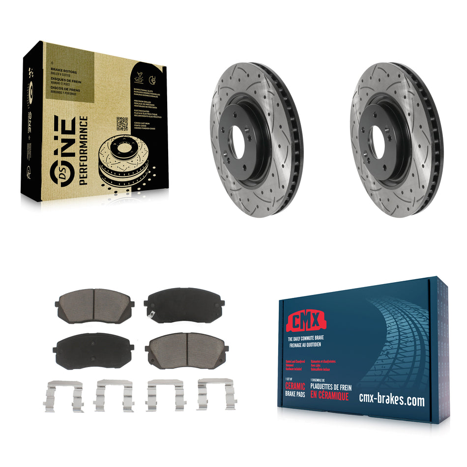 Front Coated Drilled Slotted Disc Brake Rotors And Ceramic Pads Kit For Hyundai Tucson Sonata Kia Cadenza KDC-100133