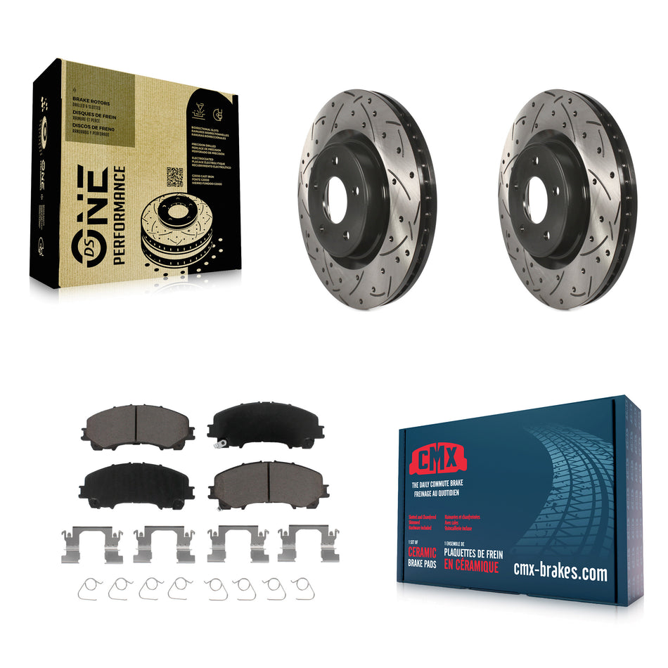 Front Coated Drilled Slotted Disc Brake Rotors And Ceramic Pads Kit For INFINITI Q50 QX50 Q60 KDC-100138