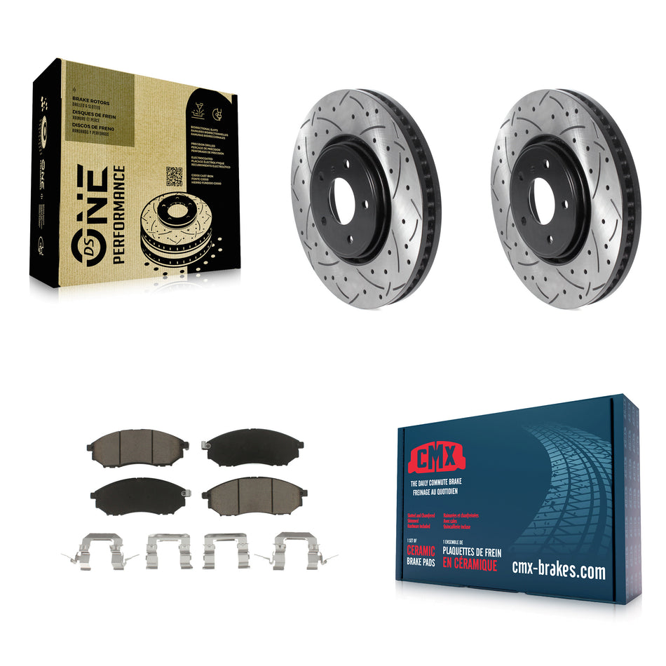 Front Coated Drilled Slotted Disc Brake Rotors And Ceramic Pads Kit For INFINITI FX35 FX37 QX70 FX45 KDC-100145