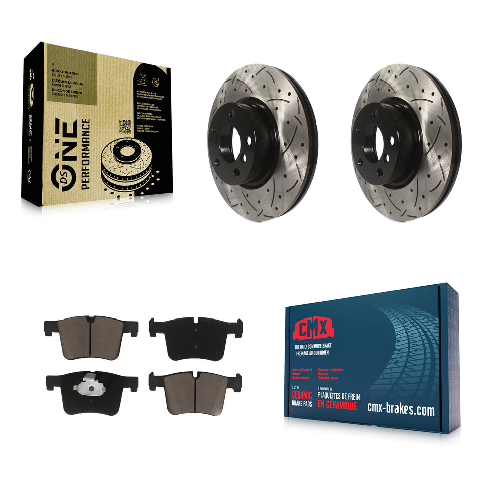 Front Coated Drilled Slotted Disc Brake Rotors And Ceramic Pads Kit For BMW X3 X4 KDC-100147