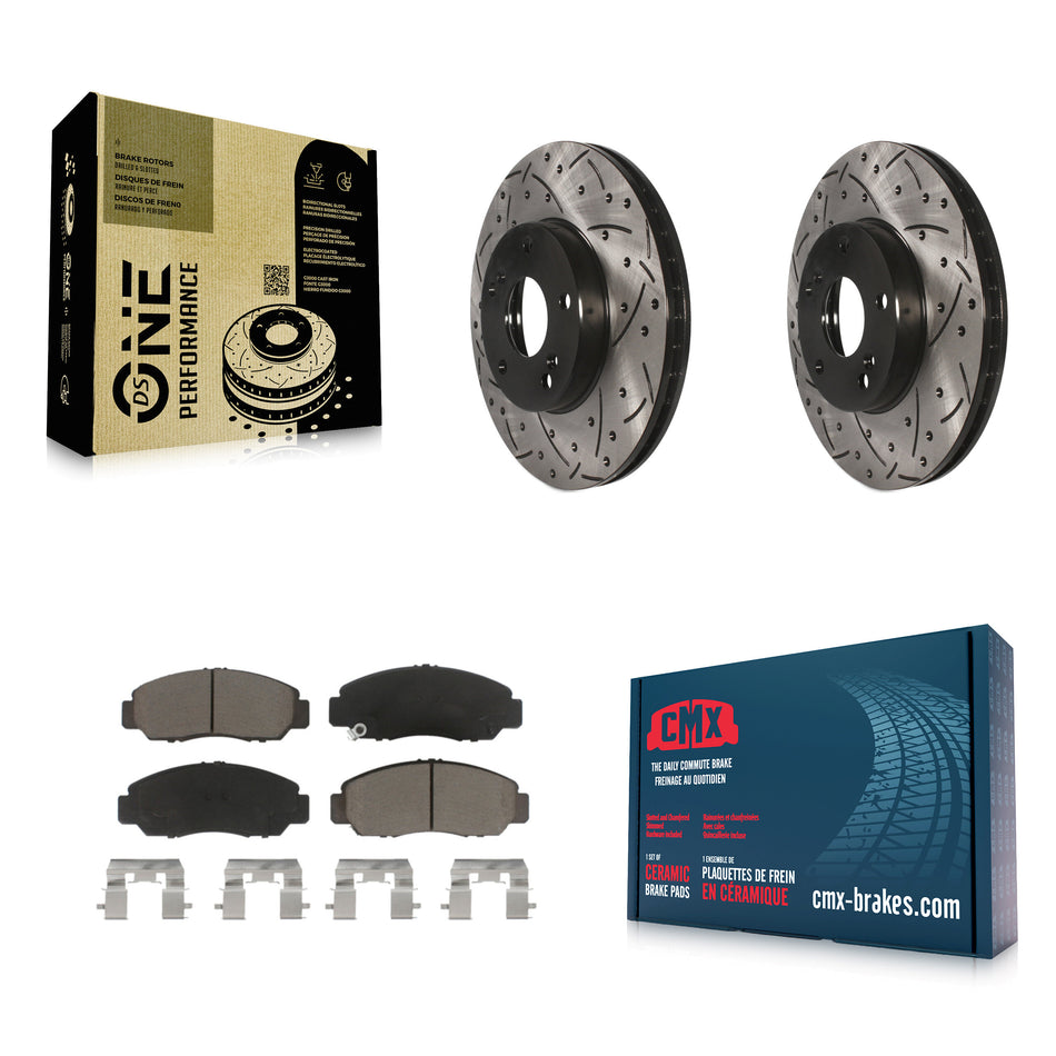 Front Coated Drilled Slotted Disc Brake Rotors And Ceramic Pads Kit For Honda Accord Civic Acura CSX KDC-100148