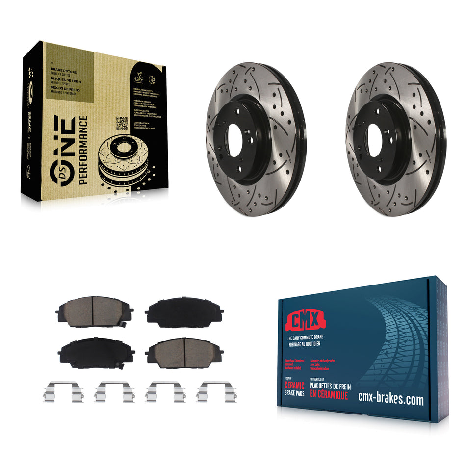 Front Coated Drilled Slotted Disc Brake Rotors And Ceramic Pads Kit For Honda Civic Acura RSX CSX KDC-100149