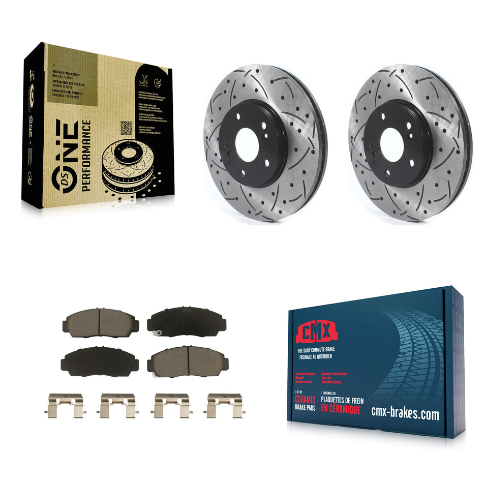 Front Coated Drilled Slotted Disc Brake Rotors And Ceramic Pads Kit For Honda Accord Acura TL TSX CL KDC-100150