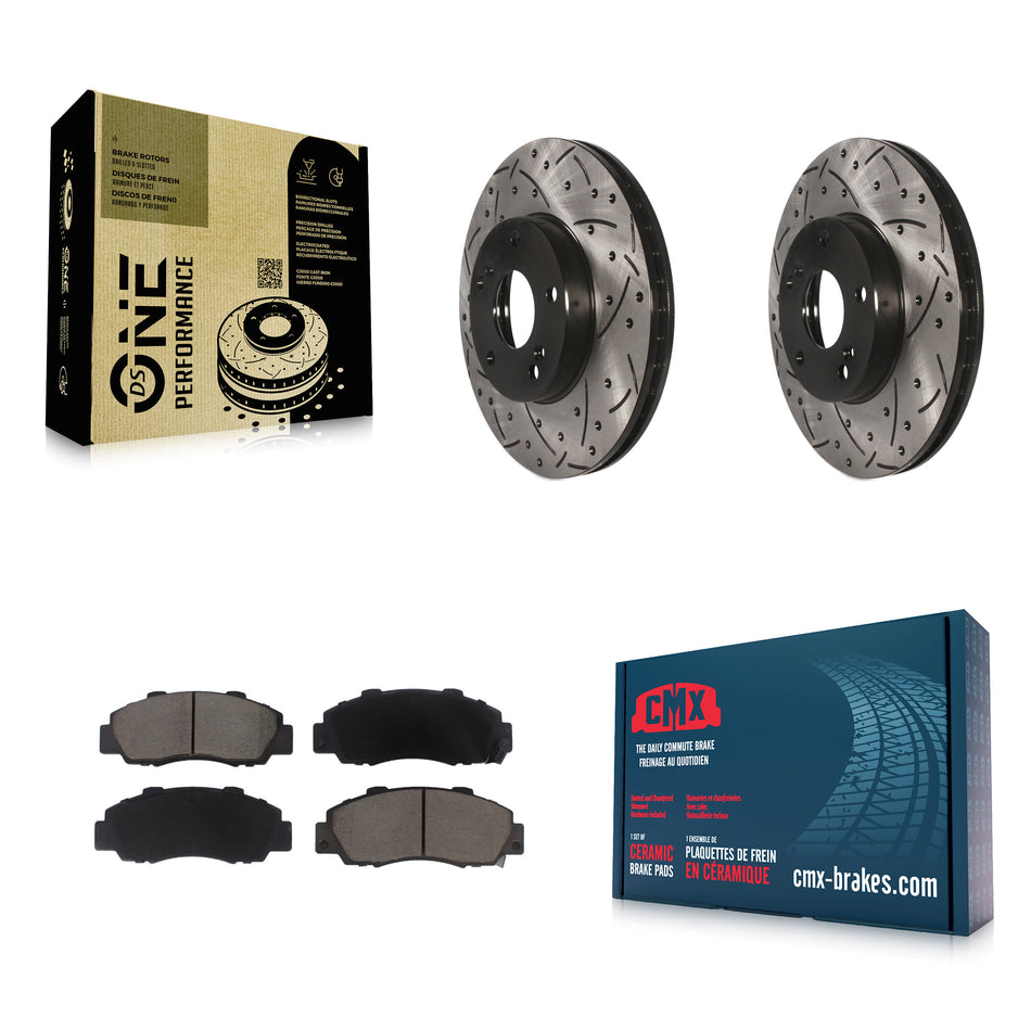 Front Coated Drilled Slotted Disc Brake Rotors And Ceramic Pads Kit For 1998-2002 Honda Accord 3.0L KDC-100151