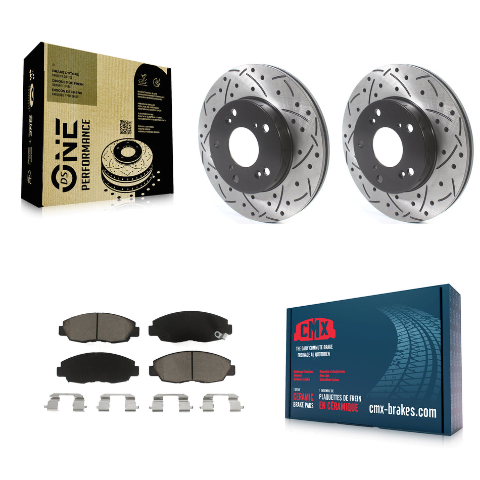 Front Coated Drilled Slotted Disc Brake Rotors And Ceramic Pads Kit For Honda Civic KDC-100152