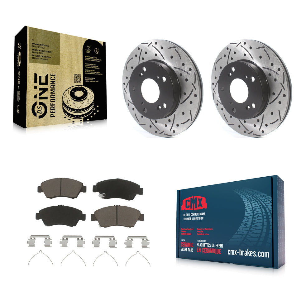 Front Coated Drilled Slotted Disc Brake Rotors And Ceramic Pads Kit For Honda Civic Acura RSX CR-Z KDC-100153