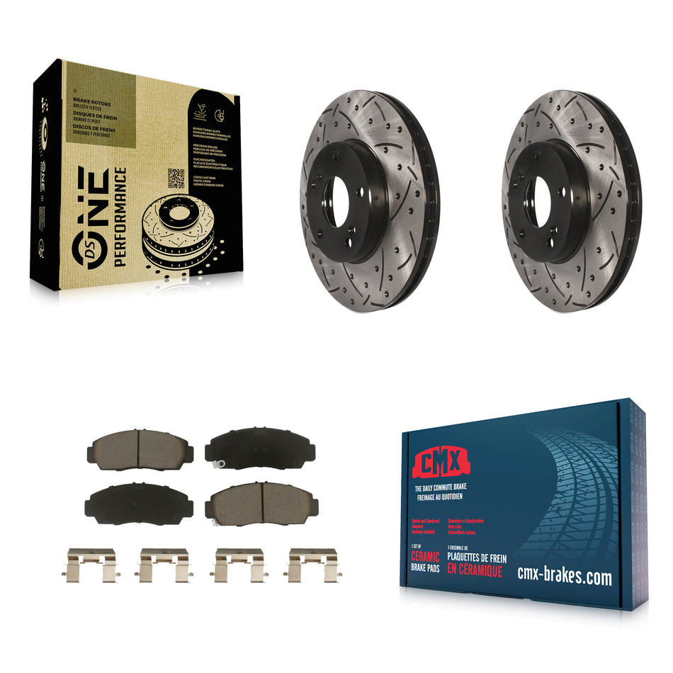 Front Coated Drilled Slotted Disc Brake Rotors And Ceramic Pads Kit For Honda Accord KDC-100154
