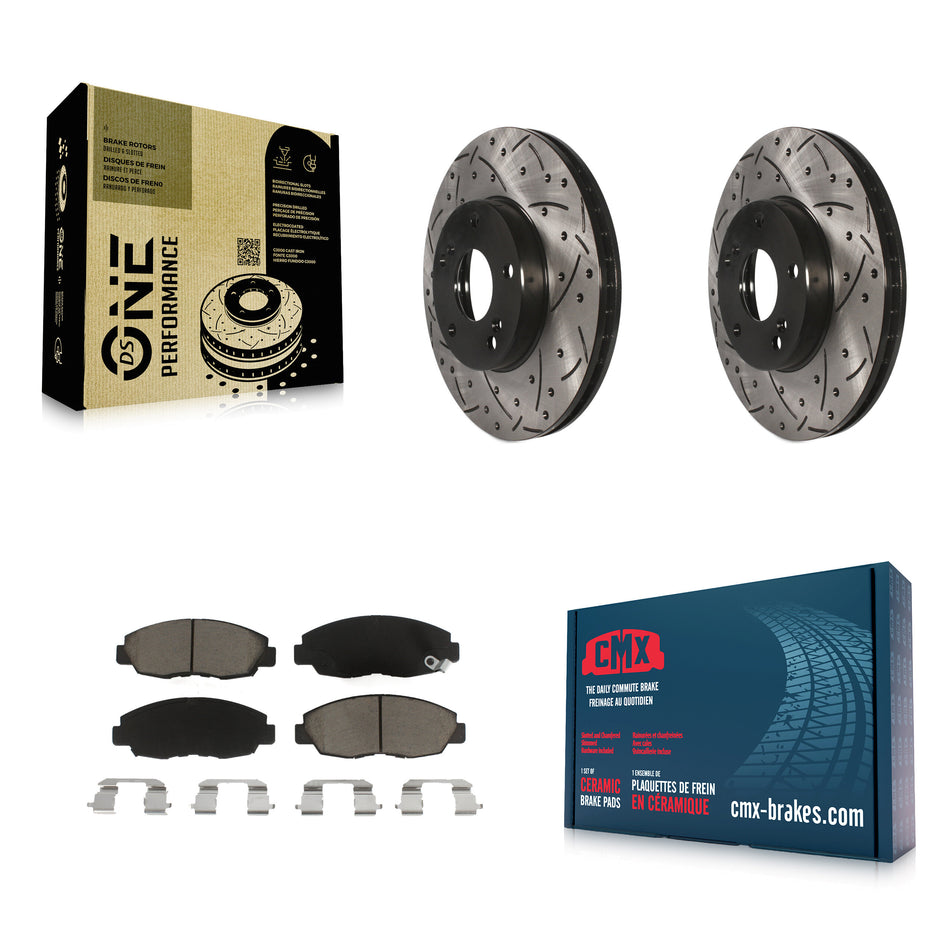 Front Coated Drilled Slotted Disc Brake Rotors And Ceramic Pads Kit For 2011 Honda Civic GX KDC-100156