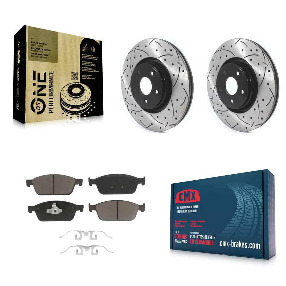 Front Coated Drilled Slotted Disc Brake Rotors And Ceramic Pads Kit For Ford Focus Lincoln MKC KDC-100158