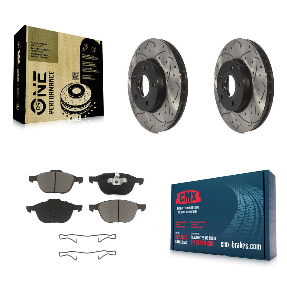 Front Coated Drilled Slotted Disc Brake Rotors And Ceramic Pads Kit For Ford Focus C-Max KDC-100160