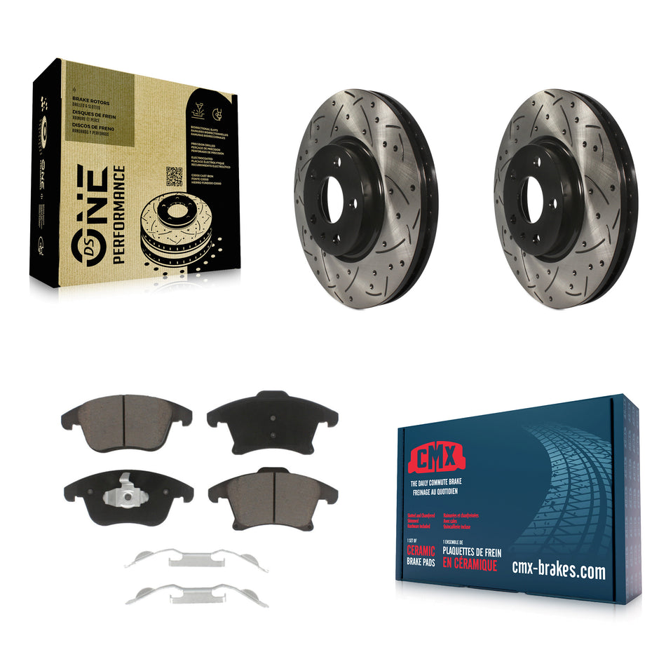 Front Coated Drilled Slotted Disc Brake Rotors And Ceramic Pads Kit For Ford Fusion Lincoln MKZ KDC-100162