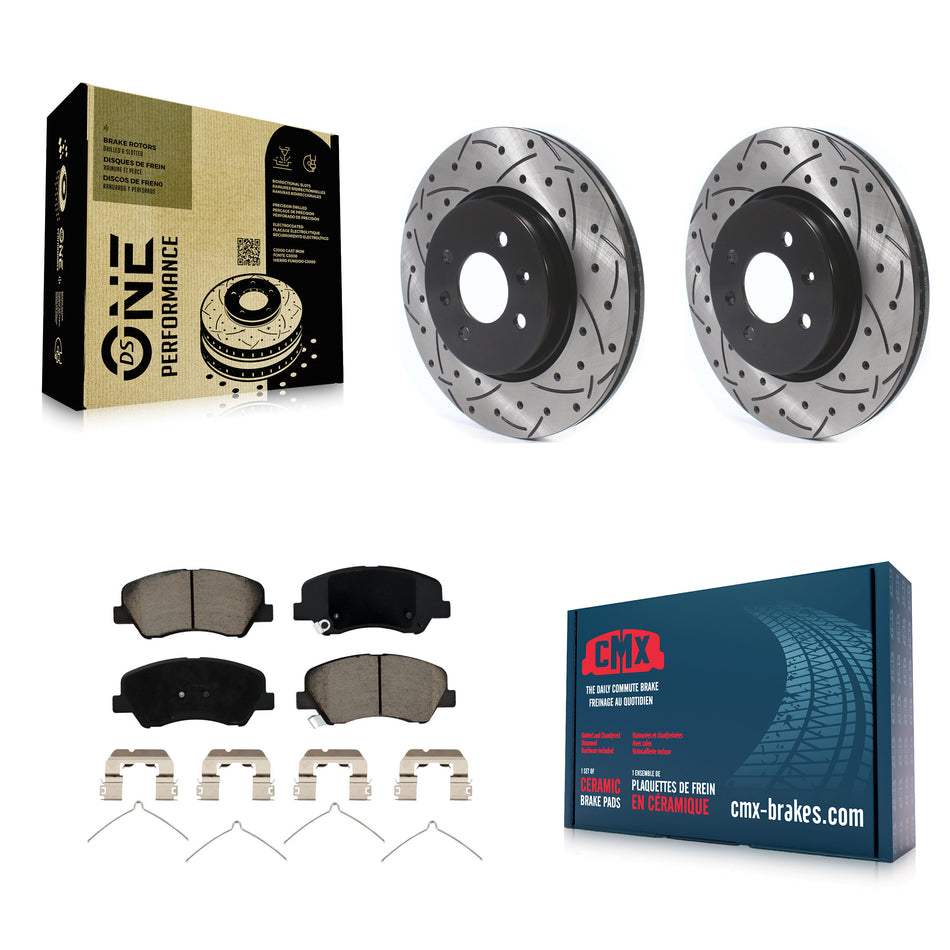 Front Coated Drilled Slotted Disc Brake Rotors Ceramic Pad Kit For Kia Rio Hyundai Accent KDC-100165