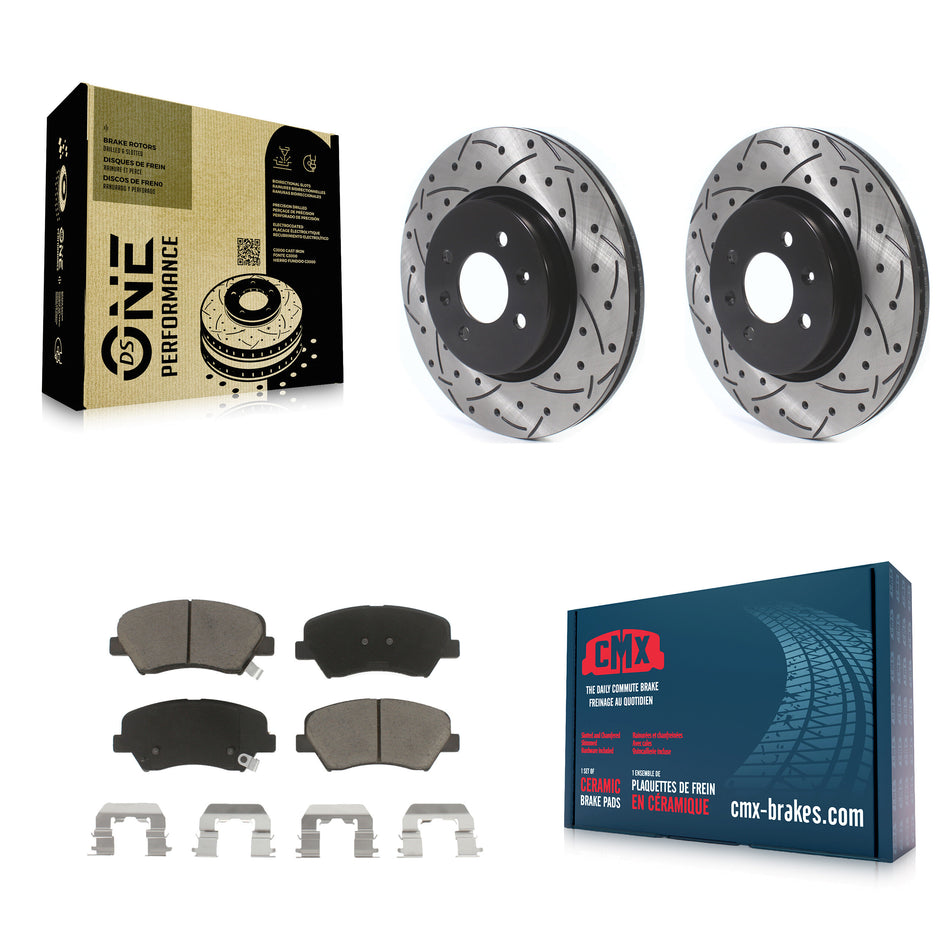 Front Coated Drilled Slotted Disc Brake Rotors And Ceramic Pads Kit For Kia Rio KDC-100166