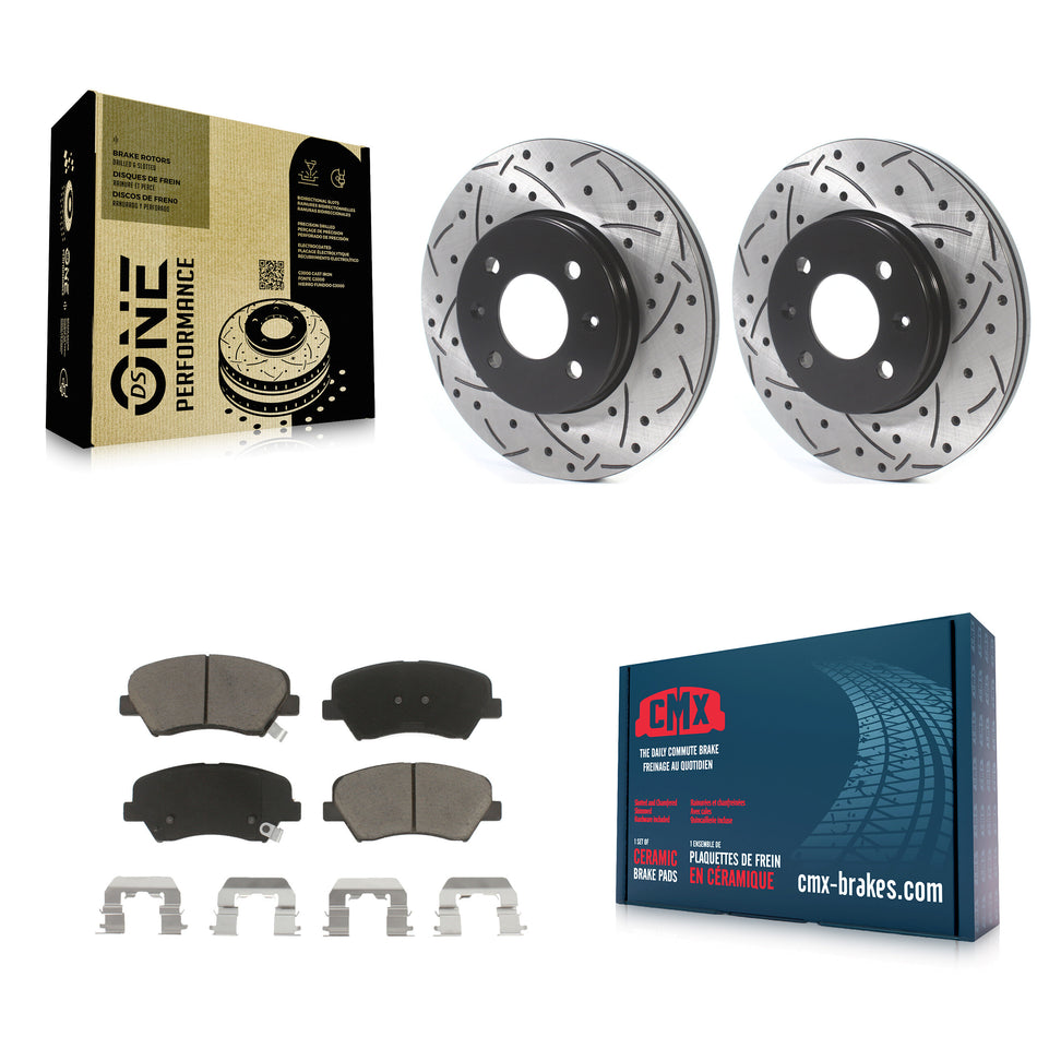 Front Coated Drilled Slotted Disc Brake Rotors And Ceramic Pads Kit For Hyundai Accent Kia Rio KDC-100167