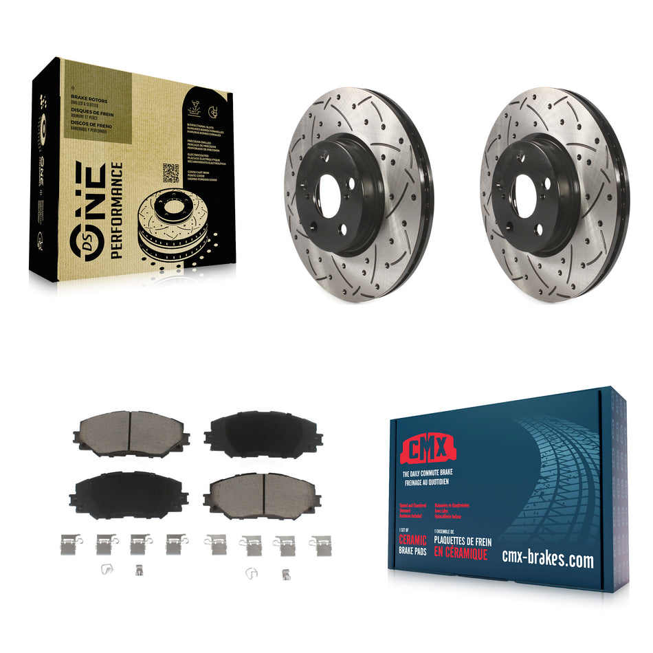 Front Coated Drilled Slotted Disc Brake Rotors And Ceramic Pads Kit For Toyota Corolla Scion xD Matrix Pontiac Vibe KDC-100168