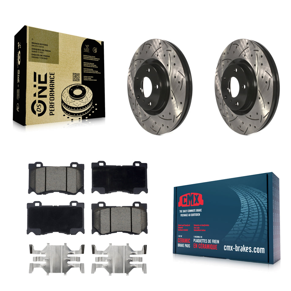 Front Coated Drilled Slotted Disc Brake Rotors And Ceramic Pads Kit For 2017-2018 INFINITI Q70 Hybrid With Sport Package KDC-100170