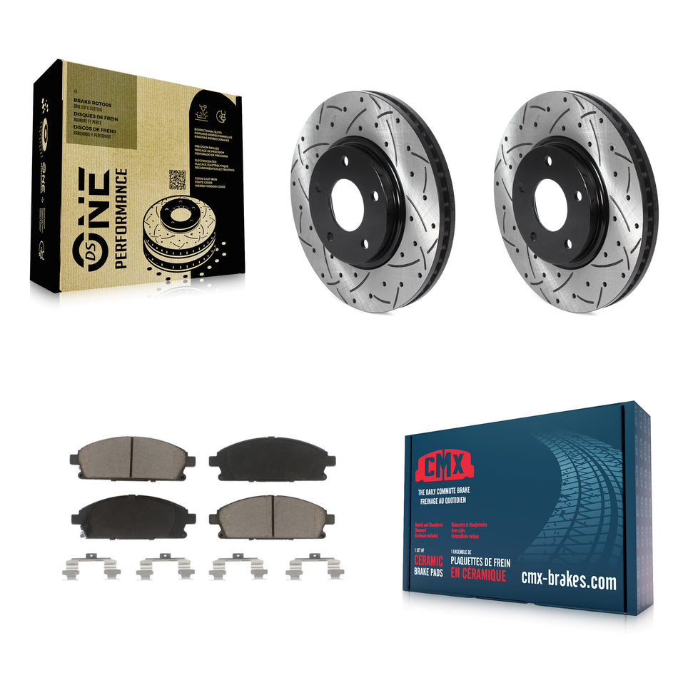 Front Coated Drilled Slotted Disc Brake Rotors And Ceramic Pads Kit For 2004-2009 Nissan Quest KDC-100172