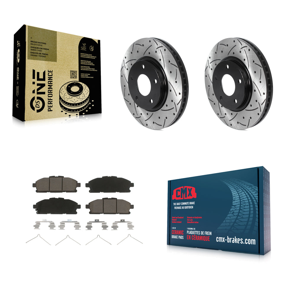 Front Coated Drilled Slotted Disc Brake Rotors And Ceramic Pads Kit For 2011-2017 Nissan Quest KDC-100173