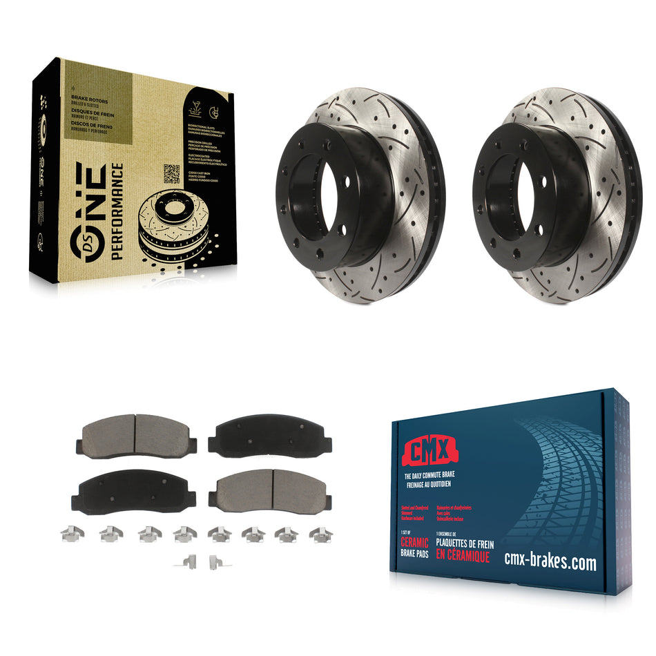 Front Coated Drilled Slotted Disc Brake Rotors And Ceramic Pads Kit For Ford F-250 Super Duty F-350 KDC-100178