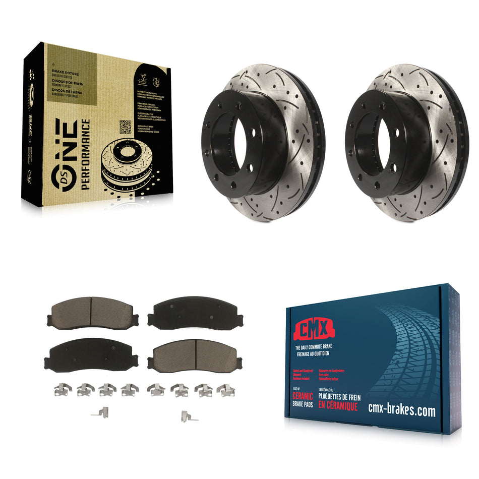Front Coated Drilled Slotted Disc Brake Rotors And Ceramic Pads Kit For Ford F-350 Super Duty F-250 4WD KDC-100179
